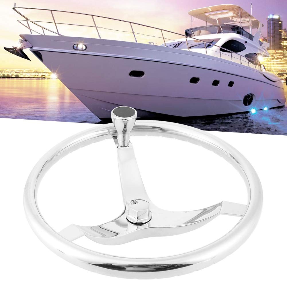Volante della barca, Qiilu Volante per barca , volante da 13-1/2 pollici a 25 gradi 3 razze con manopola da 5/8 pollici Accessori per barche marine