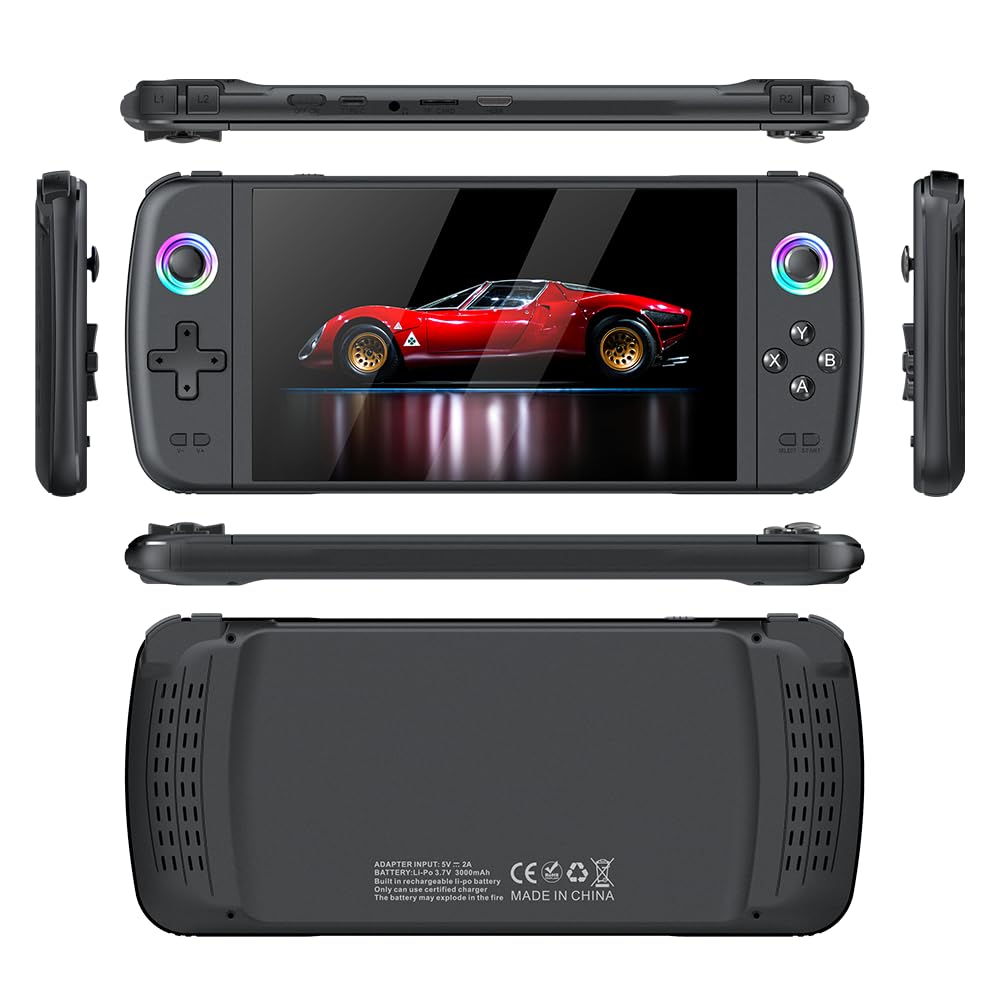 Nuova console di gioco portatile M27, 128 GB di memoria interna con 30.000 giochi, sistema Linux, schermo IPS da 7 pollici, console portatile mini arcade tascabile, uscita HD (nero, 128 g)