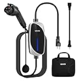 Level 1&2 EV Charger, 16 Amp, Electric Vehicle Portable Charger with 25 ft Charging Cable, 120V-240V, NEMA 6-20P Plug NEMA 5-15 Adapter, LED Indicator, Home Car Charging Station for SAE J1772 EV