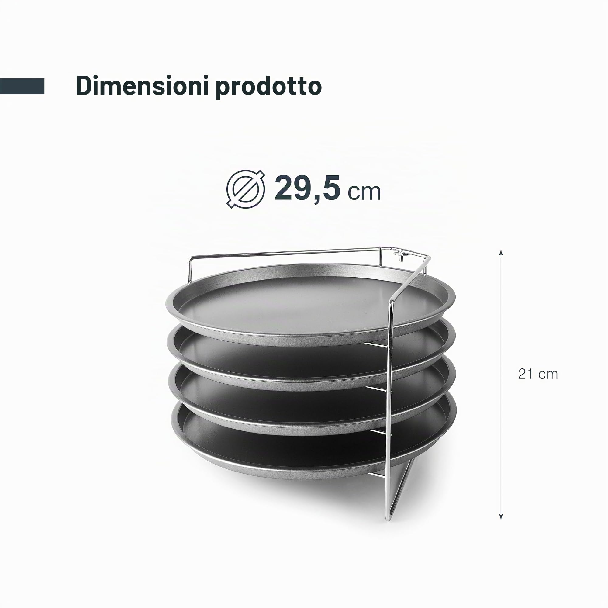 Lacor - 61462 - Alzata per Pizza, 4 Teglie e Portacanne, Teglie in Acciaio al Carbonio, Resistente alle Alte Temperature, Multifunzione, 100% senza PFOA