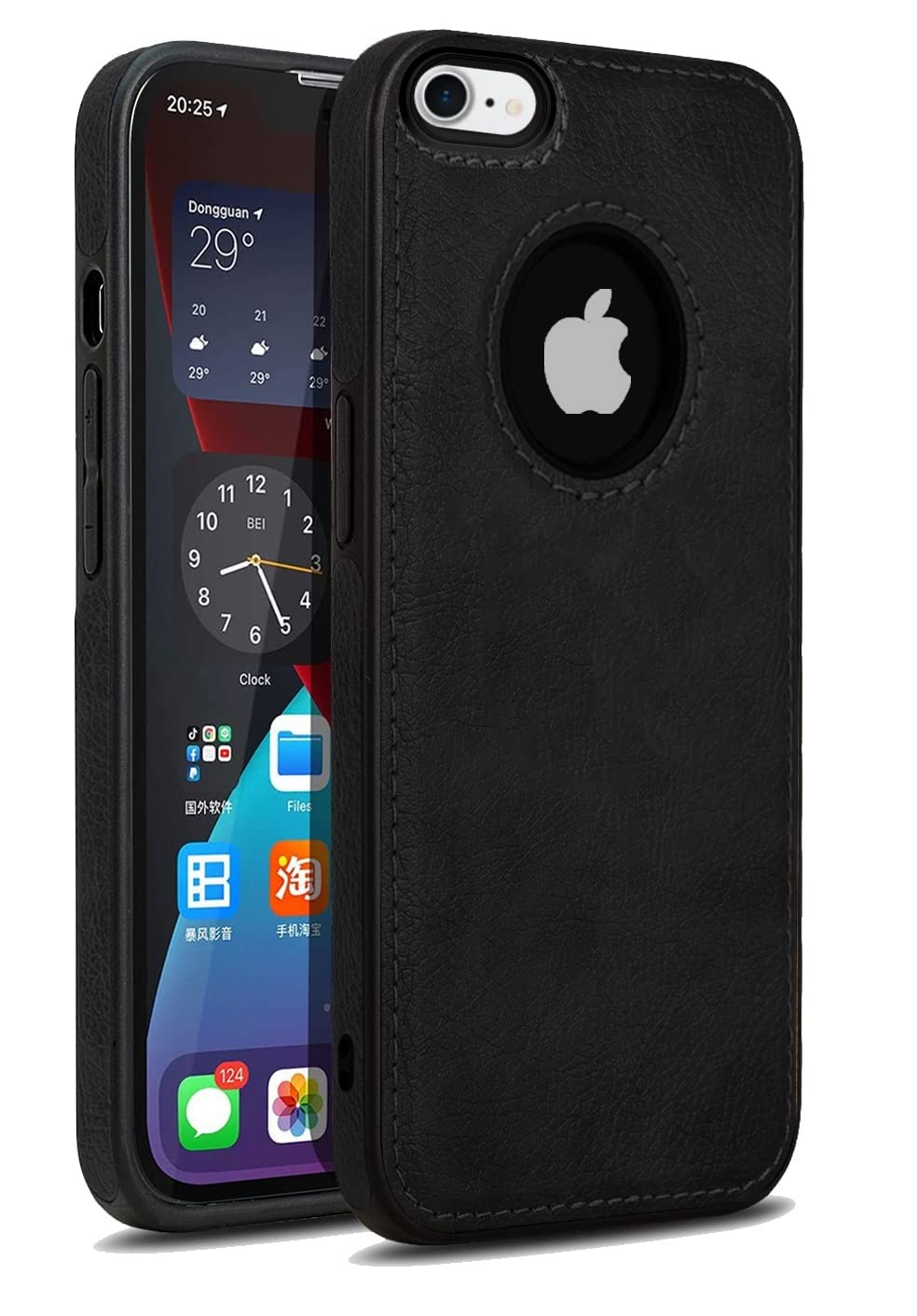 LOOPEE iPhone 8 Full Camera Protection, Logo View, Luxury Leather Case Black