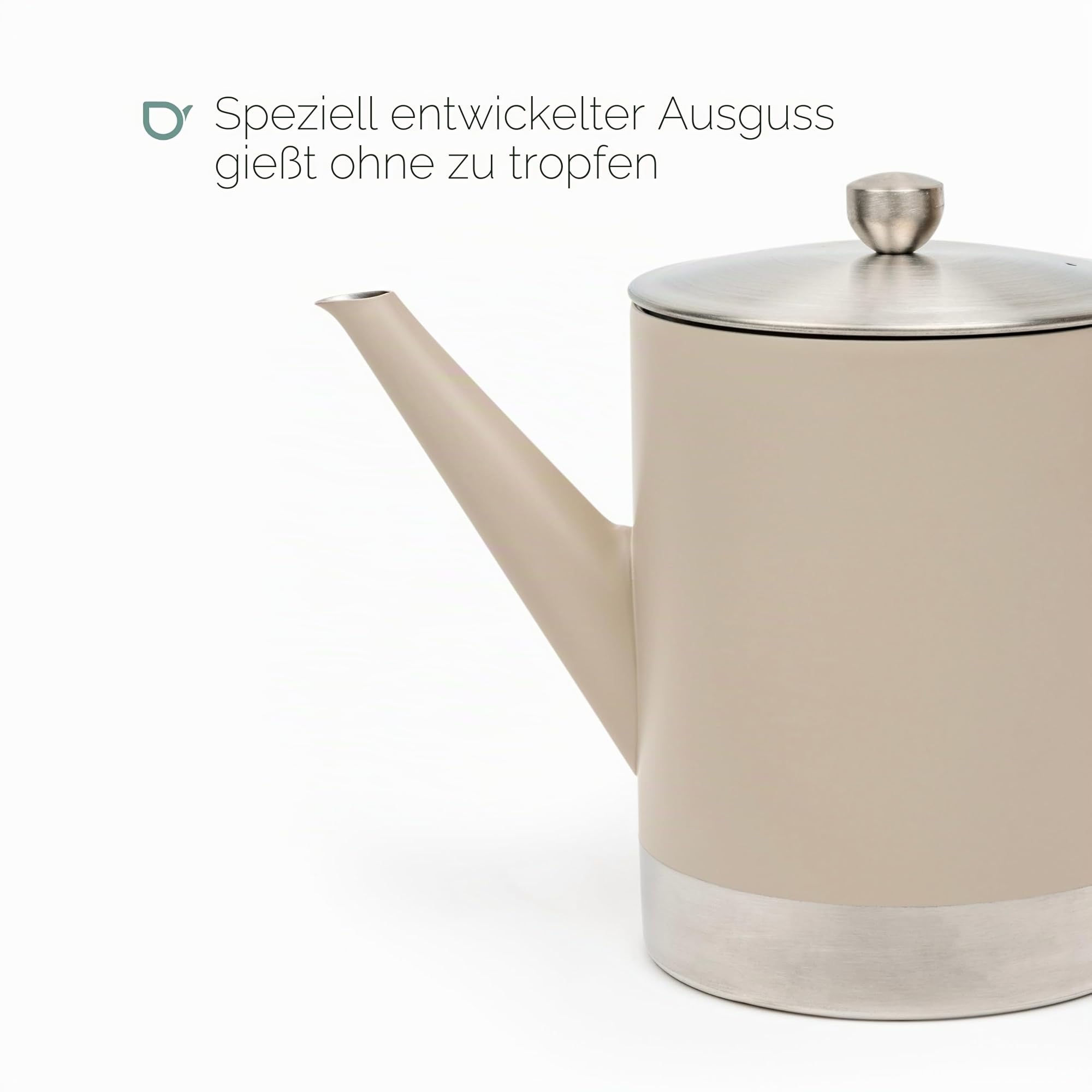 Bredemeijer große doppelwandige Edelstahl Teekanne 1.2 Liter - Edelstahlkanne in Schlammgrau - Kanne inklusive integriertes Teefilter-Sieb