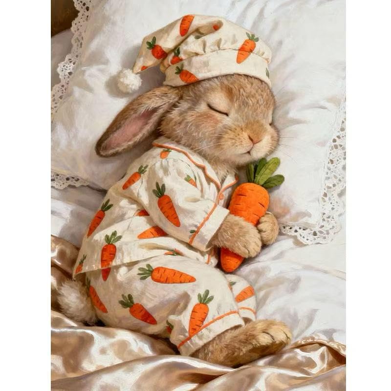 OJTOYART Cute Rabbit Carrot Diamond Art Kits for Adults Cute Animals 5D Diamond Painting Kits for Beginners DIY Round Full Drill Diamond Gem Art Crafts Paintings Home Wall Decor 12 X 16 Inch