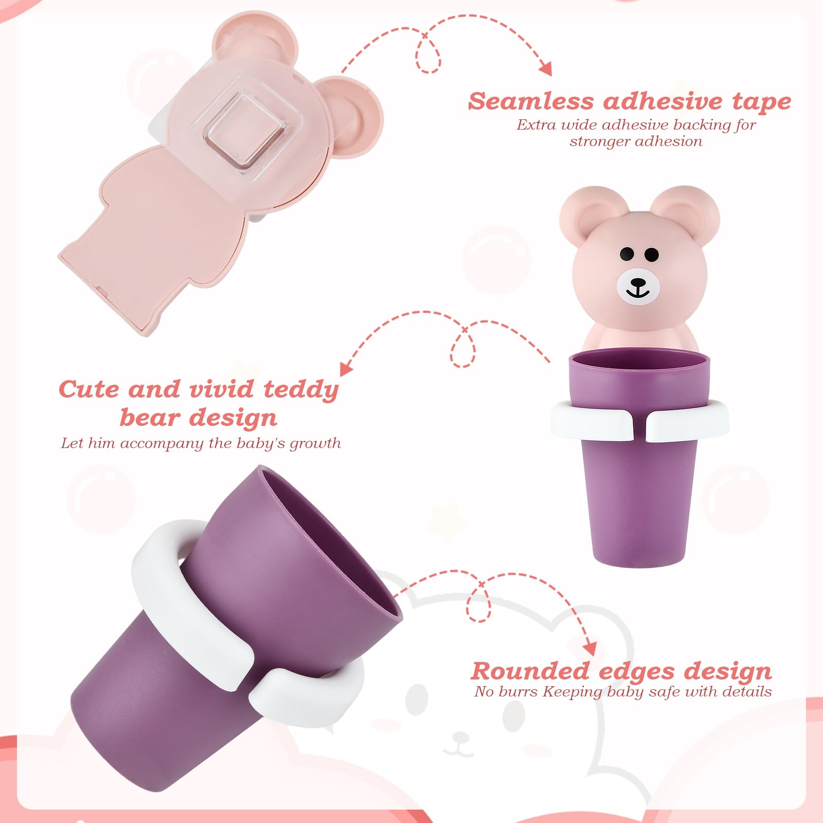 2 Stück Zahnbürstenhalter für Kinder, Zahnputzbecher Kinder ohne Bohren, Cartoon Zahnbecherhalter Wandmontierter, Niedliche Tier-geformte Zahnbürstenhalter Selbstklebend Wasserdicht (rosa)
