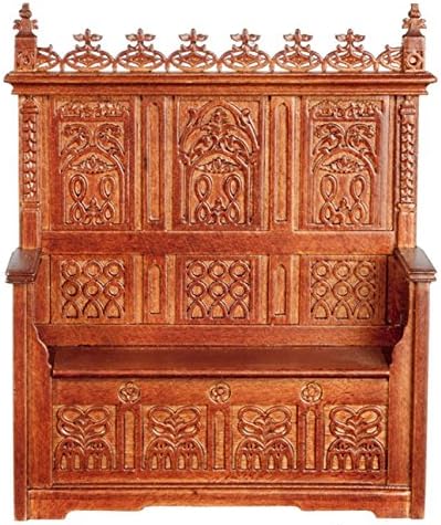 Dollhouse Miniature Gothic Monks Bench, Walnut Finish