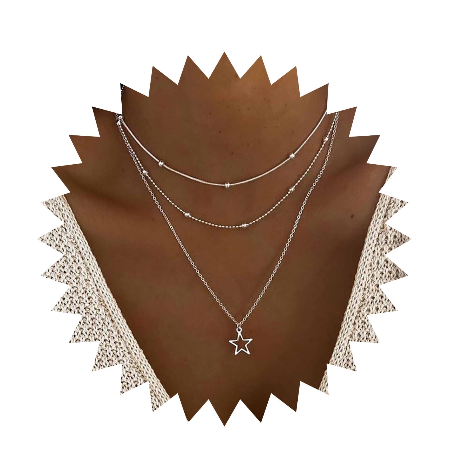 Yheakne Collar en Capas con Estrella Boho, Gargantilla Plata, Cadena De Satélite, Joyeria de Contorno Para Mujeres y Niñas