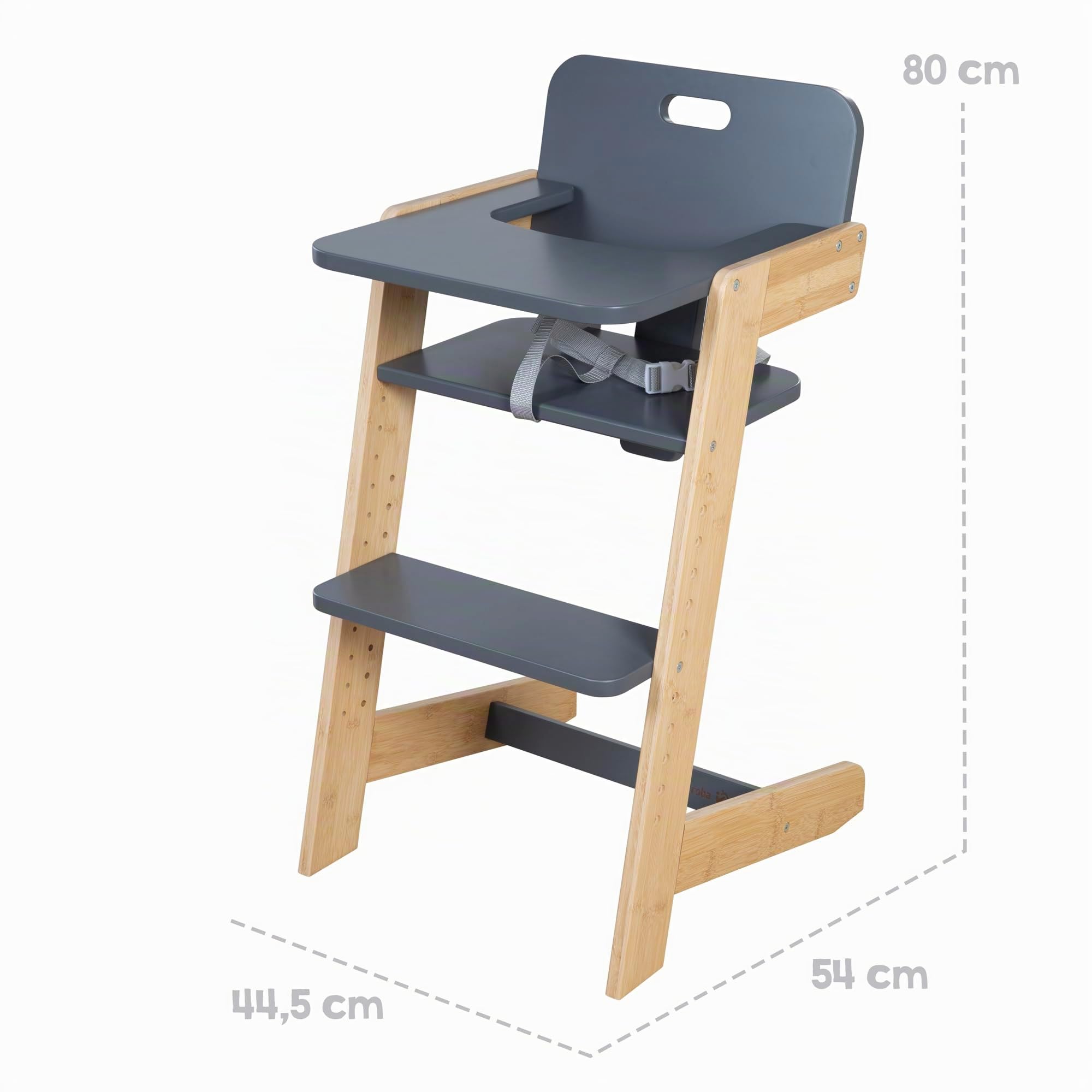 roba Trona para Bebés Nature Up - Trona de Madera de Bambú - Evolutiva con Bandeja Extraíble - Arnés de 3 Puntos - Soporta hasta 70 kg - Natural/Antracita