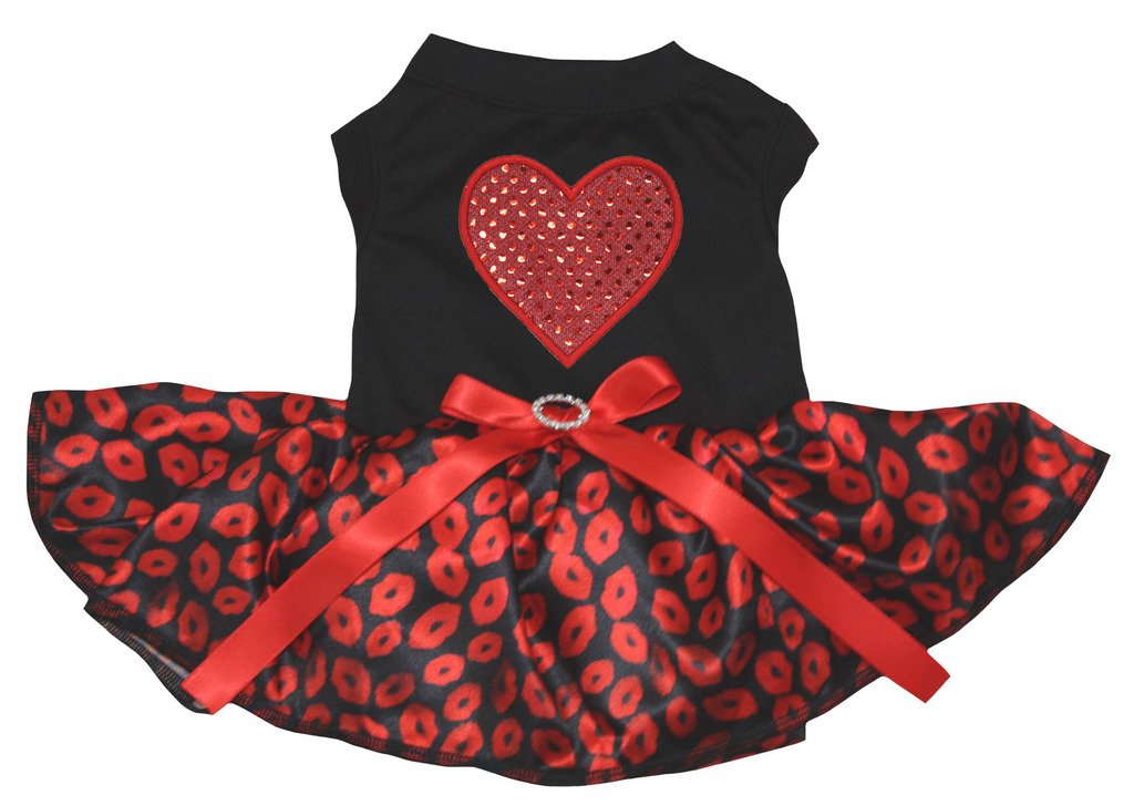Petitebella Red Sequins Heart Puppy Dog Dress (Black/Red Lips, Small)
