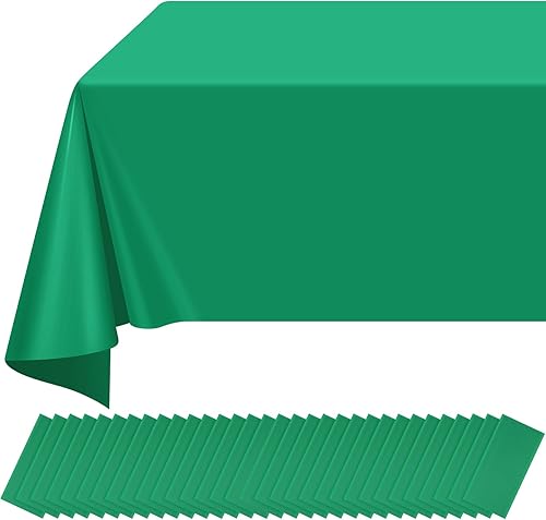 Miniatura 14 de Paquete de 16 manteles de plástico verde para mesas rectangulares, manteles decorativos desechables verdes de alta calidad para fiestas, manteles