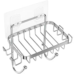 ODesign Soap Dish Holder SUS304 Stainless Steel with 6 Hooks Loofah Bath Sponge Towel Razor Holder for Bathroom