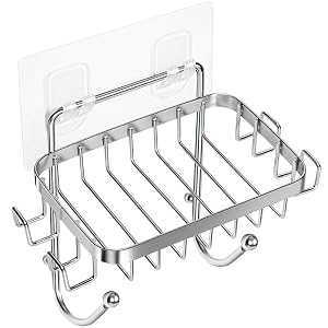 ODesign Soap Dish Holder SUS304 Stainless Steel with 6 Hooks Loofah Bath Sponge Towel Razor Holder for Bathroom