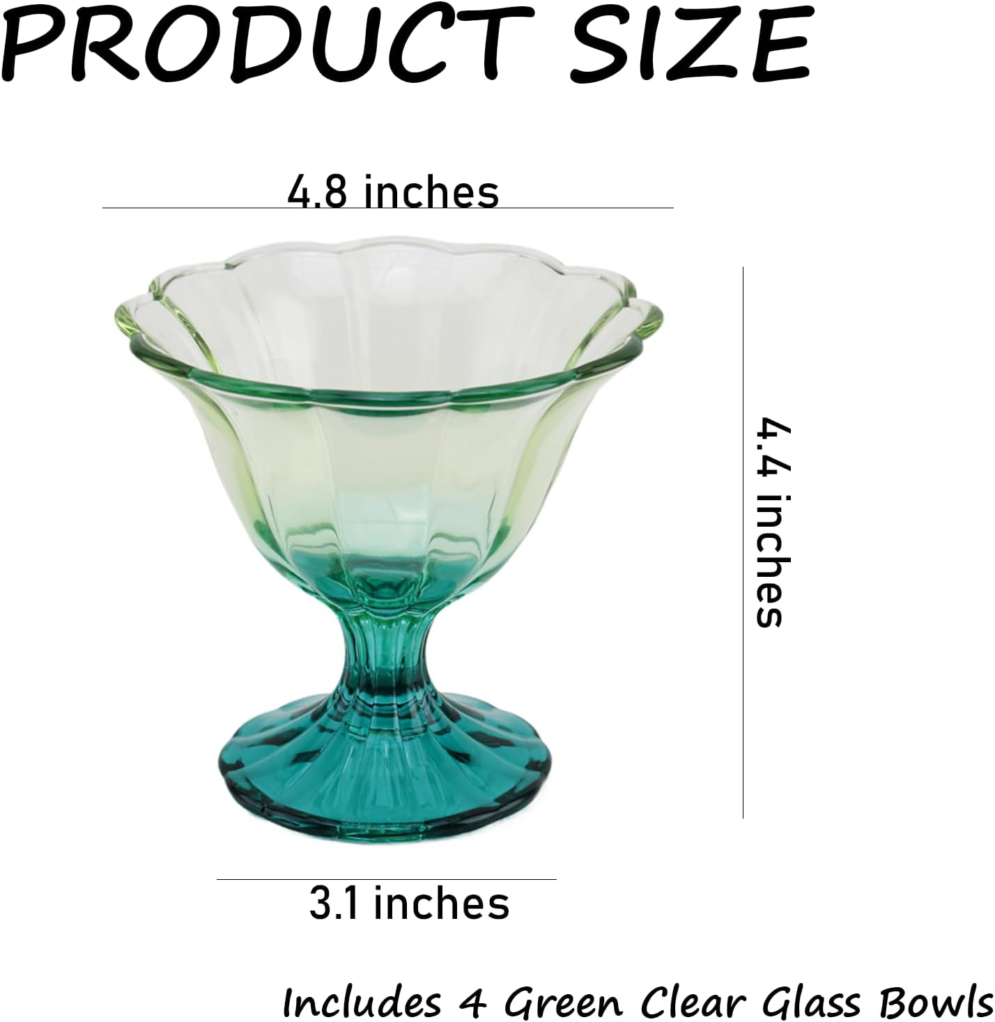 Glass Dessert Bowls 10 Oz Set of 4 Ice Cream Cups Footed Bowl Green Clear Drinking Cup for Sundae, Dessert, Candy, Fruit, Ice Cream, Snack Pudding - Image 3