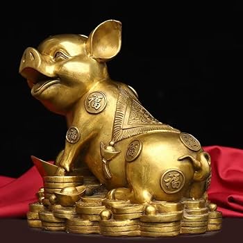 フードッグ像(1組) ブルーセラミック 中国風水 装飾 繁栄アクセサリー Amazon.co.jp: Julrybox 中国真鍮風水豚像 縁起の良い豚の置物