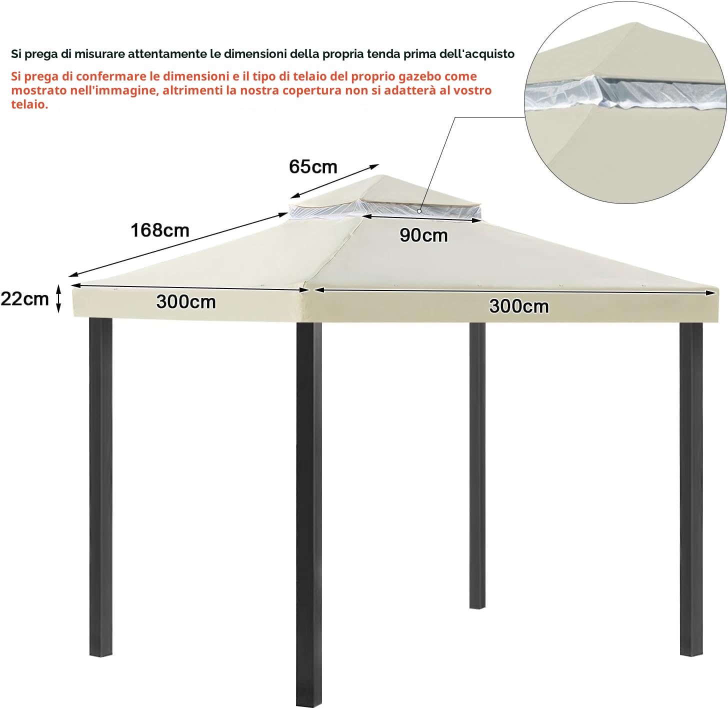 OKYUK Tetto di Ricambio per Gazebo, Impermeabile con Doppio Tetto, Protezione UV e Angoli Rinforzati per Gazebo da Giardino, Copertura per Caffè Elegante e Resistente((3 x 3 m，Beige)