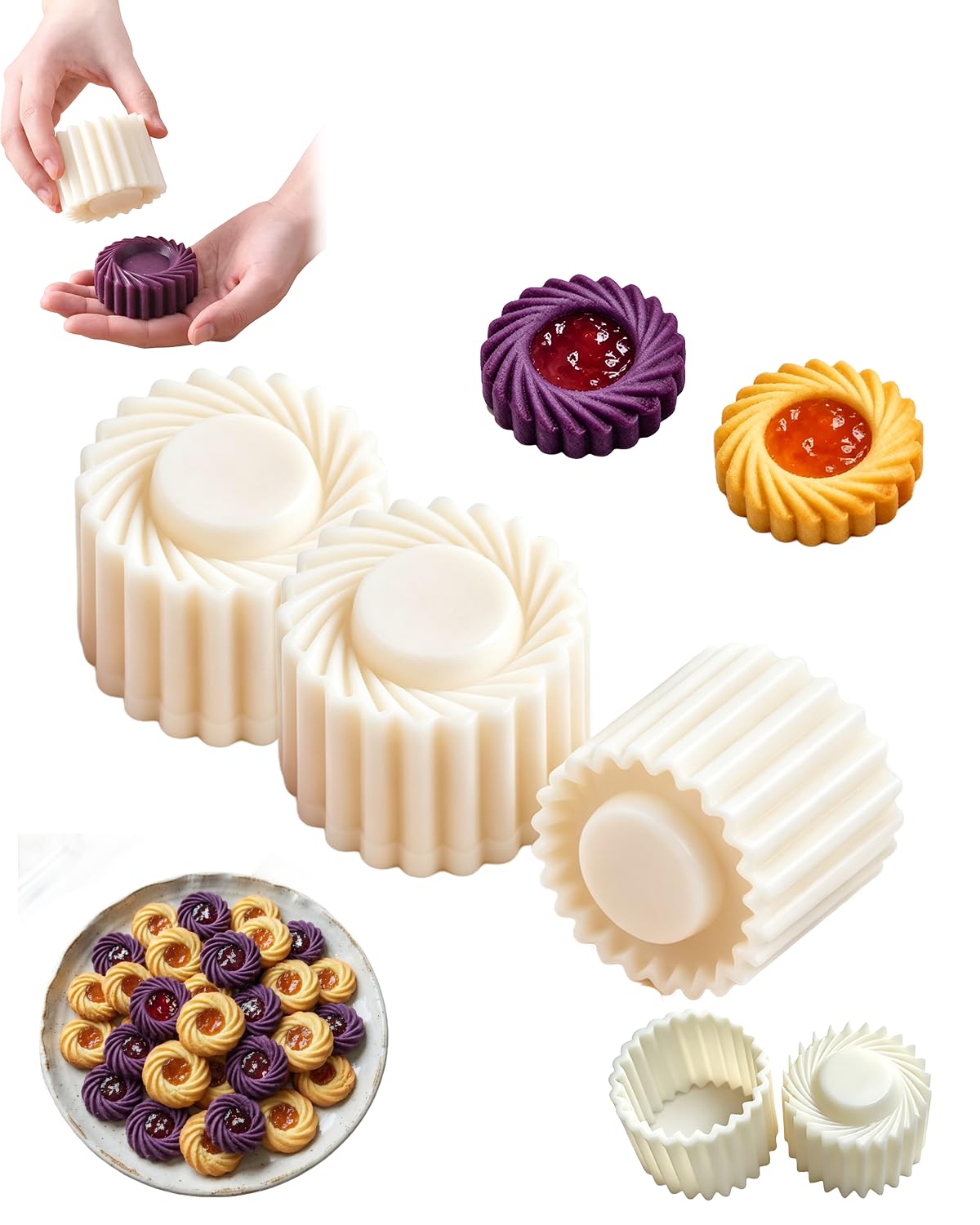 Double Sided Pastry Mold, Hand Press Cookie Mold Stamps for Baking 3PCS