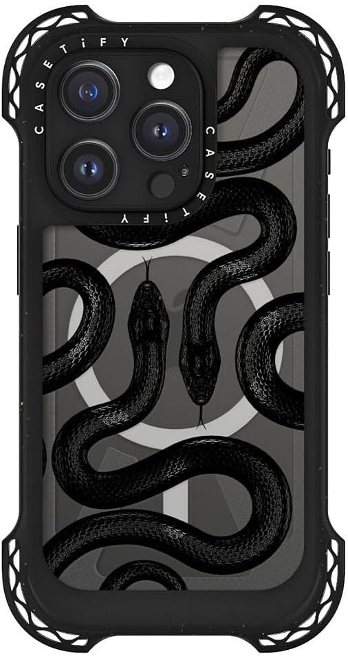 CASETiFY Ultra Bounce Case for iPhone 15 Pro [10x Military Grade Drop Tested / 32.8ft Drop Protection/Compatible with Magsafe] - Black Kingsnake - Cleat Black - Image 4