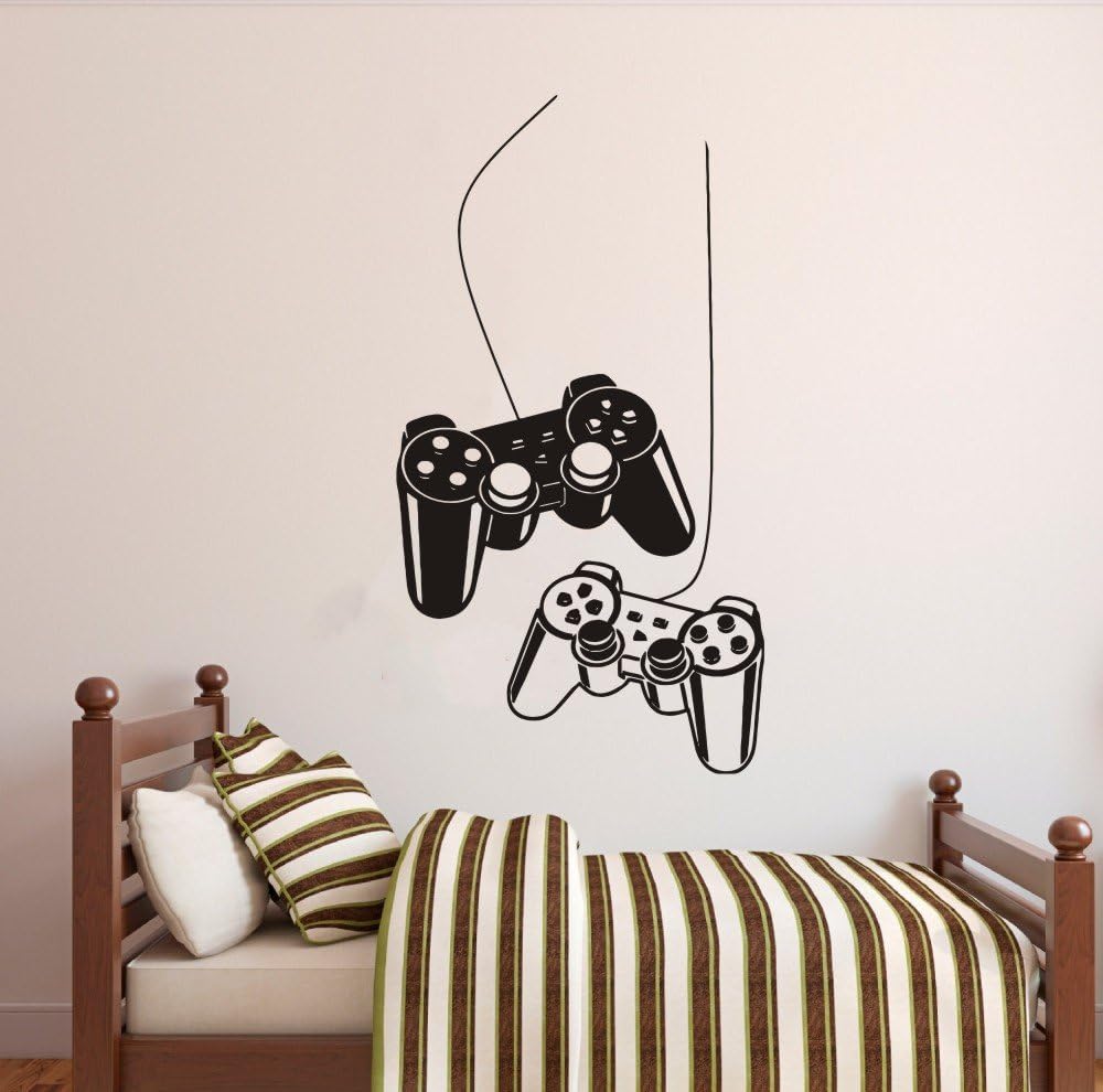 Wall Art Decal Joystick Gamer Video Controller Boy Room Gaming Room Decoration Wall Sticker Removable Kids Playroom Mural Y-209 (Black, 42x70cm)