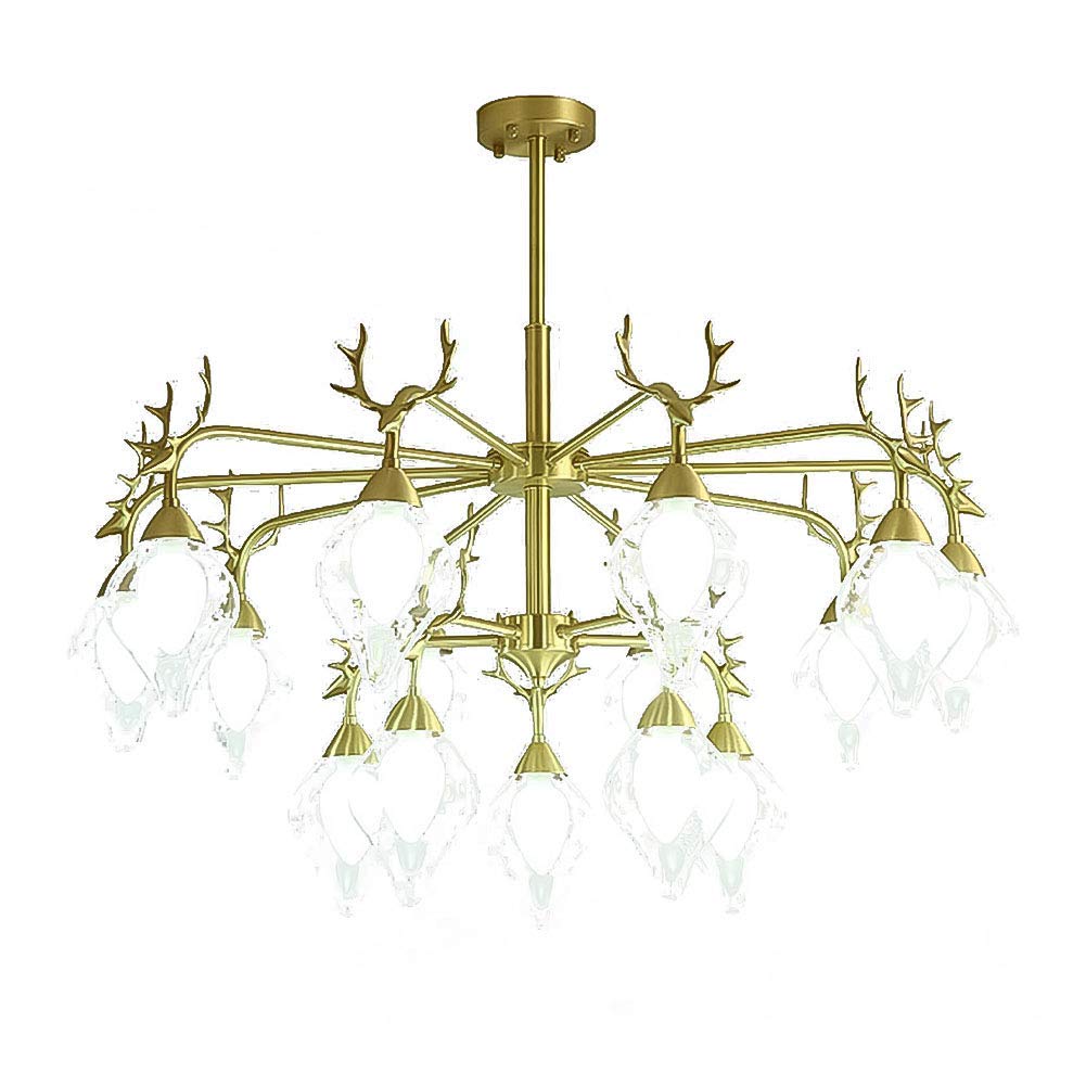 KXEcoLife Adjustable Antler Chandelier 15Light Brushed Brass Ceiling Light Fixture for Living Room Bedroom Dining RoomIndustrial Black Design