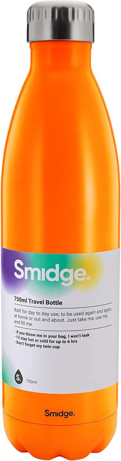 Smidge Reusable Water Bottle 750ml, Leakproof Double Wall Stainless Steel, Insulated Vacuum Flask 12 Hours Hot & 24 Cold - Image 3