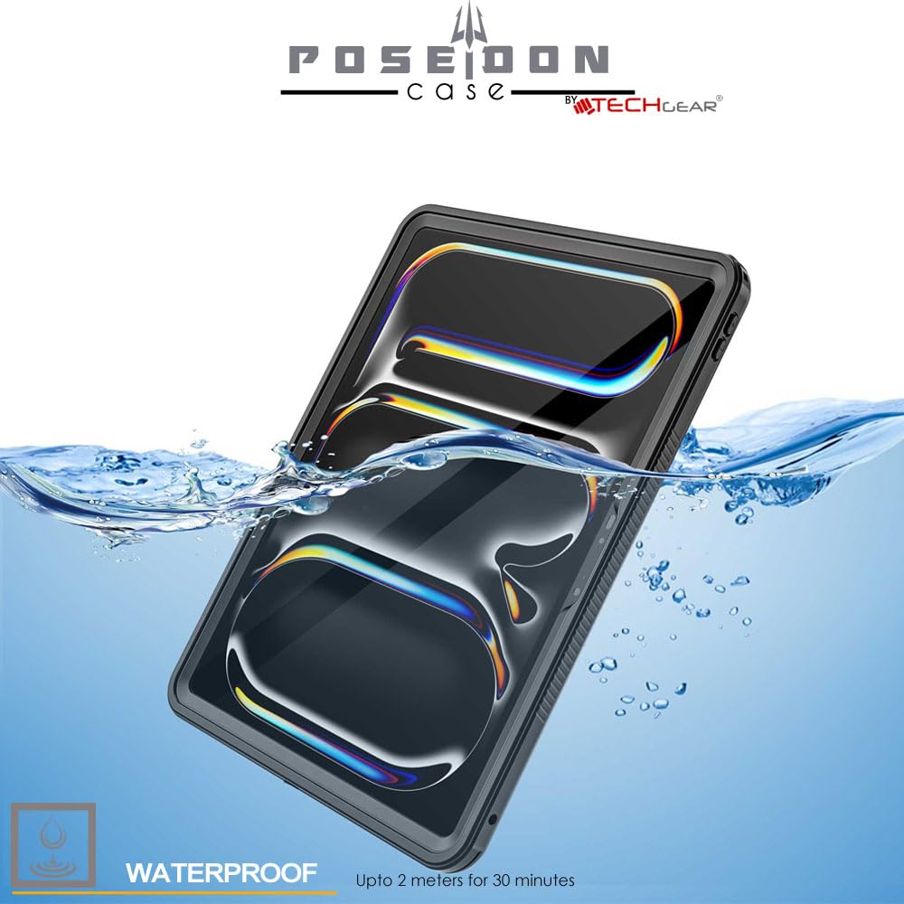 TECHGEAR Custodia impermeabile per iPad Pro 13" 2024 (M4) [Poseidon Case] Custodia sottile e robusta antiurto impermeabile con protezione schermo integrata + supporto e cinturino