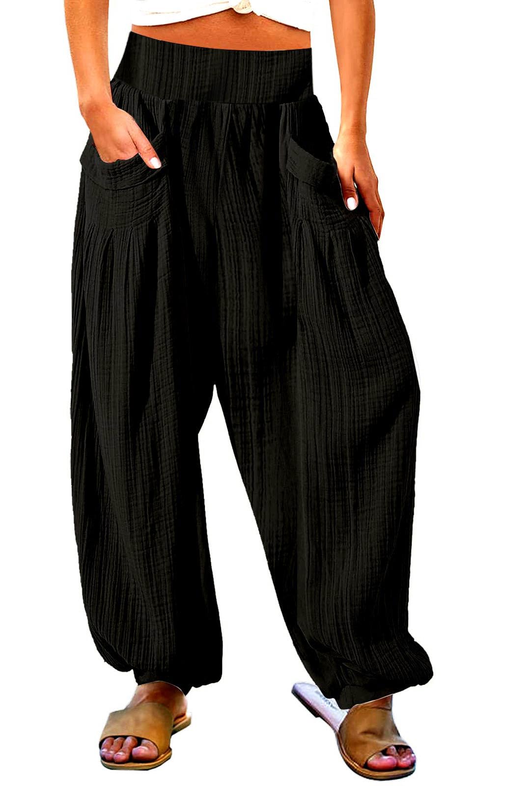 CHARTOU Summer Wide Leg Sweatpants Women Palazzo Pants Loose Elastic Waist Lounge Slacks Beach Pants with Pockets