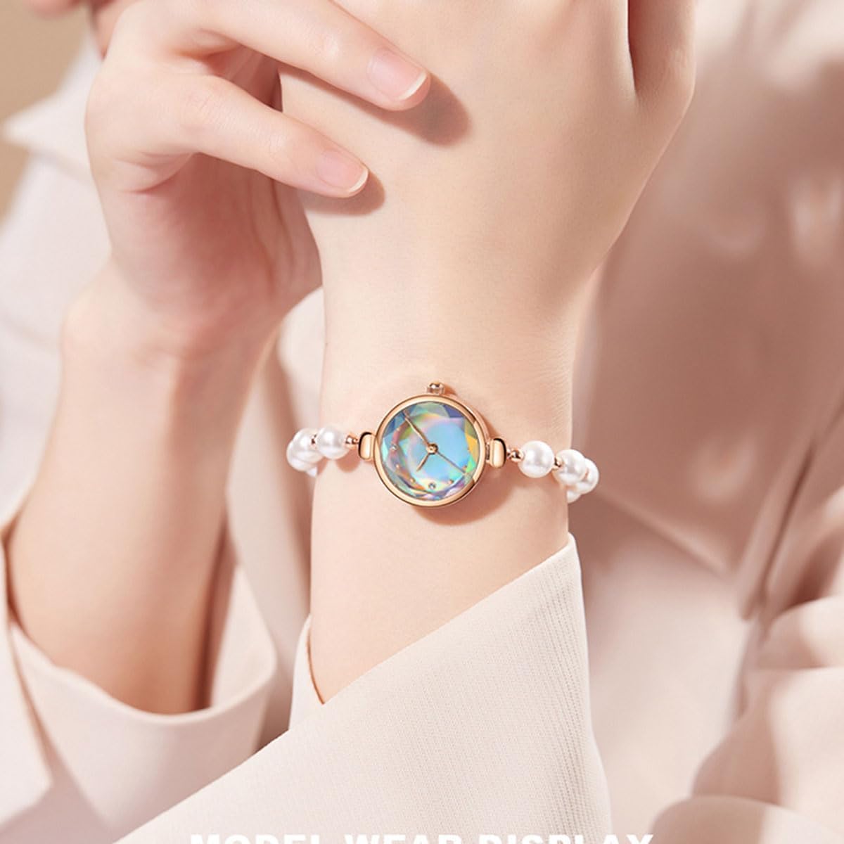 ADSBIAOYE Elegant Pearl Bracelet Watch for Women Fashion Small Round dial Jewelry Wristwatch Women Analog Quartz Waterproof Dainty Gold Ladies Gift Watch - Image 2