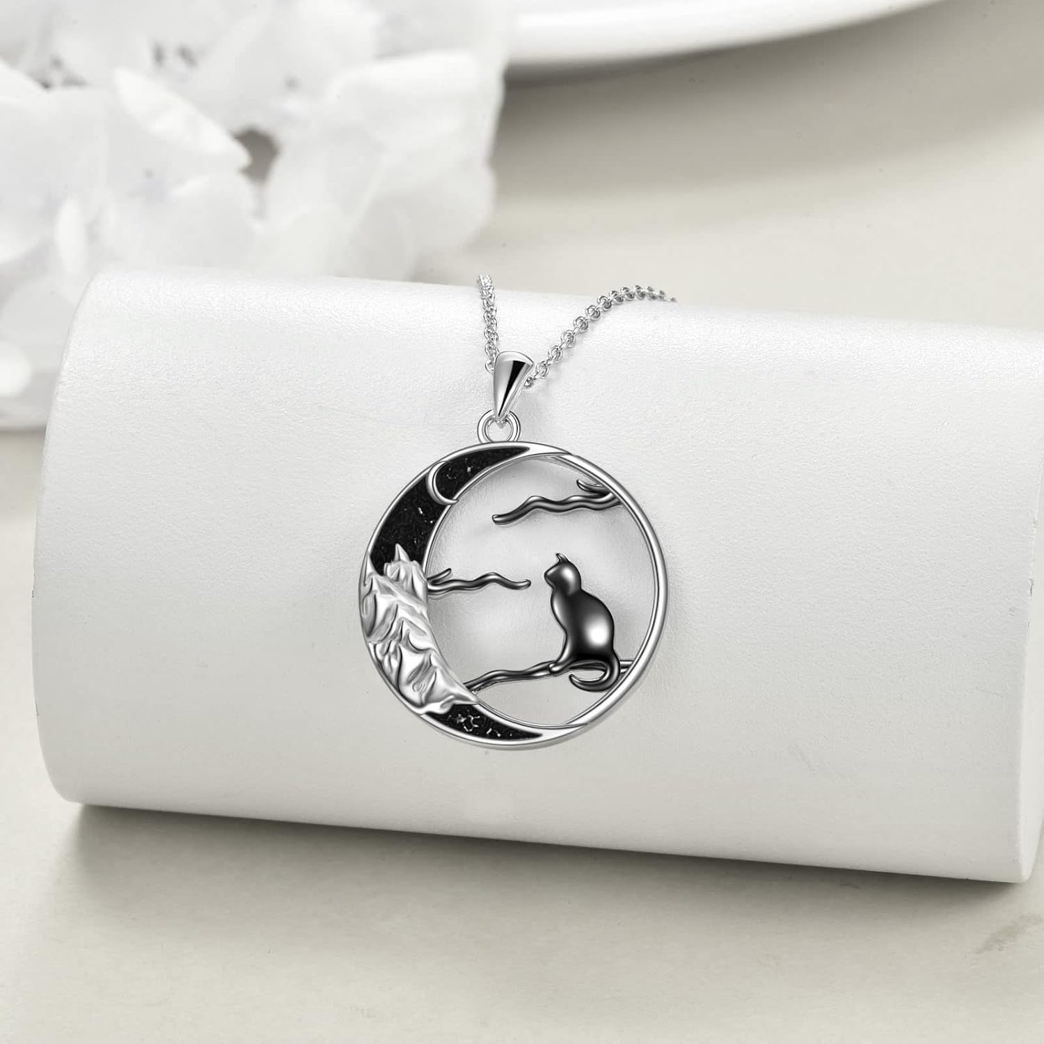 Black Cat Necklace for Women Sterling Silver Celtic Moon Cat Jewelry Gifts - Image 3