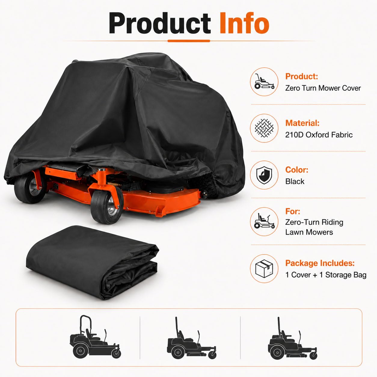 Cubierta Cortacésped de Giro Cero para Cub Cadet Tank L54 2014-2024 | Funda Cortacésped Tractor Zero Turn | Oxford 210D Impermeable UV Exterior | con Cordón Ajustable y Bolsa de Almacenamiento