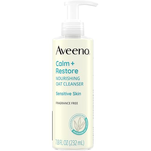 Aveeno Calm + Restore Facial Cleanser for Sensitive Skin, Hydrating Gentle Milky Face Cleanser with Nourishing Oat and Feverfew, Hypoallergenic Formula, Fragrance Free, 7.8 FL OZ