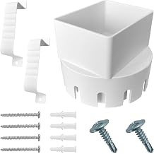 Gutter Downspout Adapter to Drain Pipe with Straps, 3"" x 4"" Inch Square Rain Gutter to Drain Pipe Adapter, Fits 3"" or 4"" Inch Outdoor PVC Drain Pipe or Corrugated Landscape, White