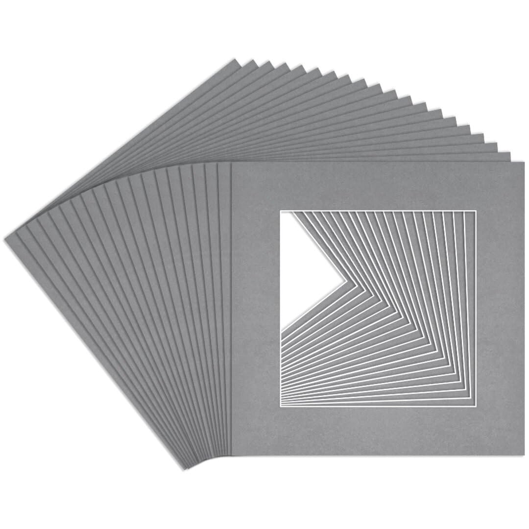 Procut Global 6x6" Mid Grey Picture Mounts to Fit 4x4" Aperture - Precision Cut Cardboard Photo Mount - Ideal for Frames, Prints, Artwork & Certificates - Sizes & Colours Available - 20 Pack โ image 1