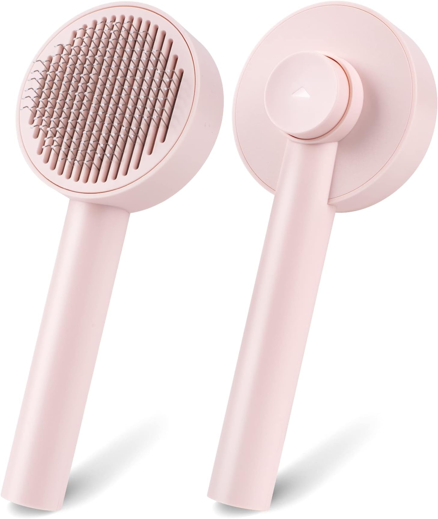 GRBISI Cat Grooming Brush Self Cleaning Slicker Brushes for Dogs Cats Doggy Pet Kittens One-Click Shedding Button Stainless Steel Teeth Comb Easy Removal of Loose Matted Tangled Hair Massage Indoor Outdoor Use Undercoat (Simple Mini, Peach)