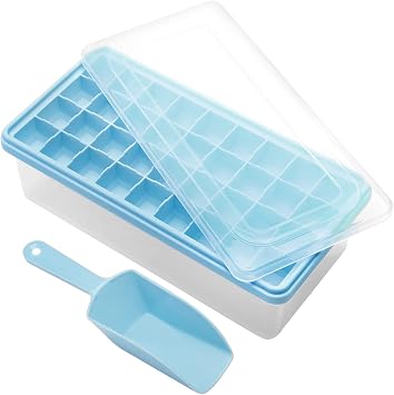 Silicone Ice Cube Tray with Leak-Proof Lid & Storage Bin for Freezer BPA-Free 36-Piece Nugget Ice Molds, Spill-Resistant Cover & Ice Scoop Container Cover