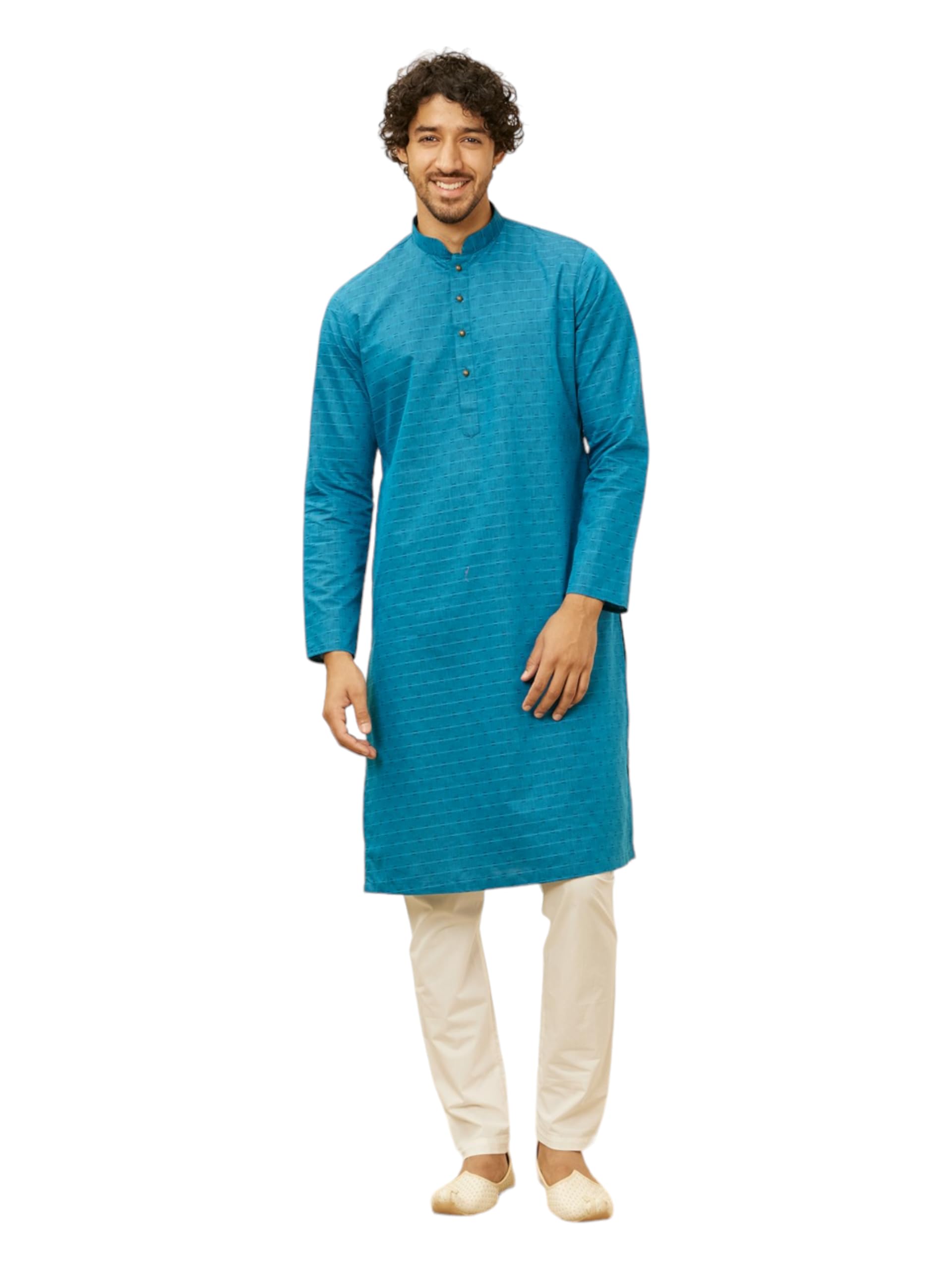 manyavar Men's Jacquard Plain Striped Kurta Pyjama Set (2pcs)-picture-37
