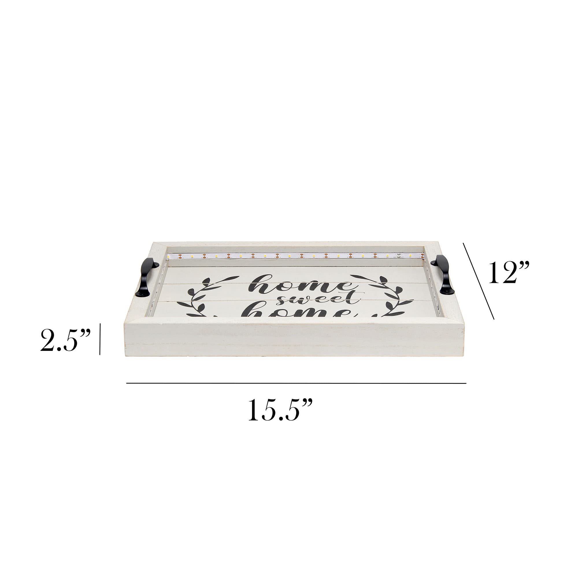 Elegant Designs HG2032-GHH Salento dom wiejski prostokątna dekoracyjna podświetlana LED drewniana taca do serwowania z metalowymi uchwytami i domem słodki dom w kolorze czarnym do dekoracji,