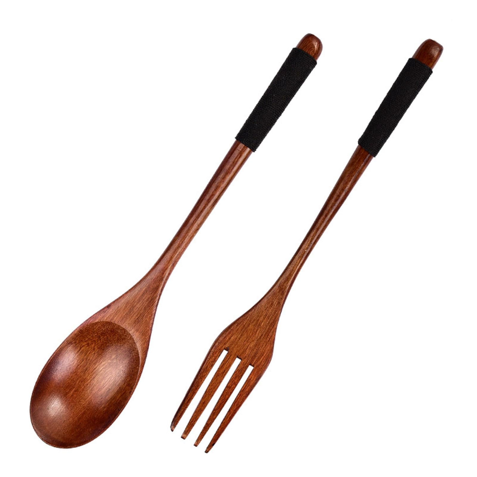 Jazuaiao Natural Wooden Spoon and Fork Set for Soup Salad Pastas Ergonomic Long Handle Japanese Design Kitchen Utensils User Friendly Japanese Long Handle Wooden Spoon Fork Set