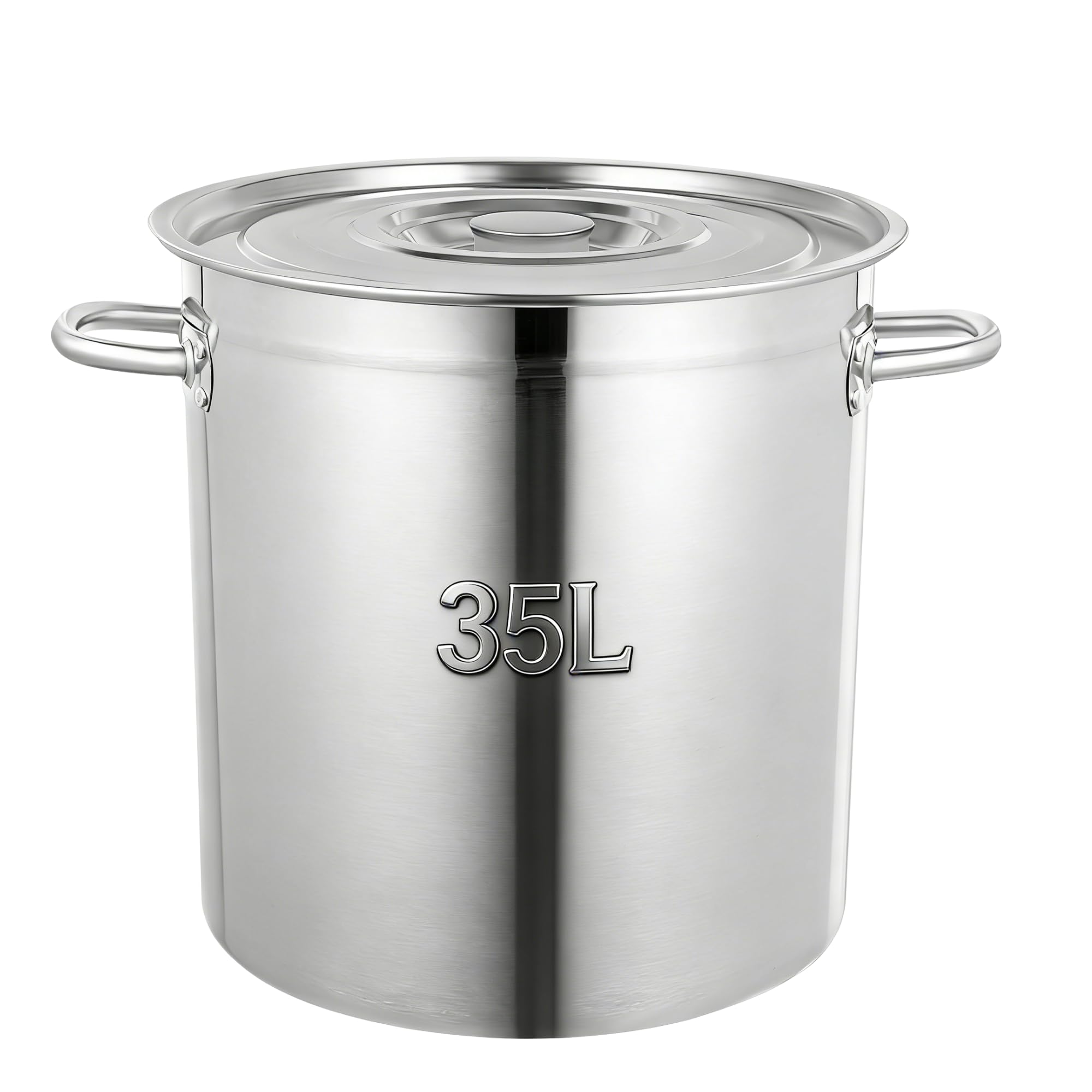 Pentola per zuppa con coperchio, 35 litri, in acciaio inox, extra spessa