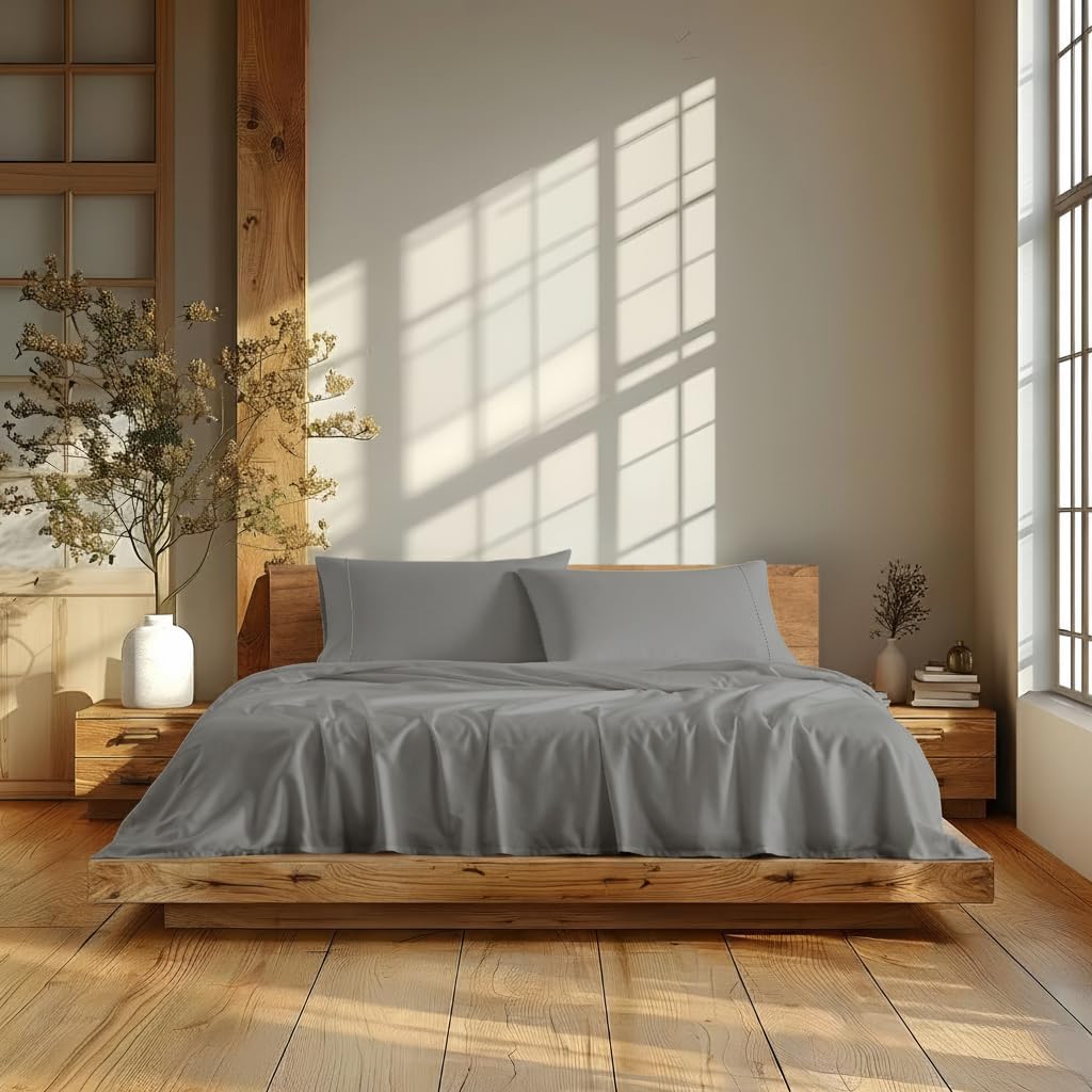 Linen Closet 4Pc 100% Organic Cotton Full Size Sheets Set, White, 300 Thread Count, Naturally Derived EarthColors, Deep Pocket Fitted Sheet (Up to 18"), Soft Bed Sheets Set, Juego De Sábanas Full