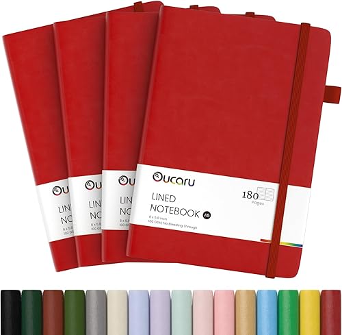 Miniatura 33 de Oucaru Cuaderno rayado, paquete de 4, 180 páginas, diarios A5 para escribir, papel grueso de 100 GSM, cuadernos pequeños diarios para mujeres y 4