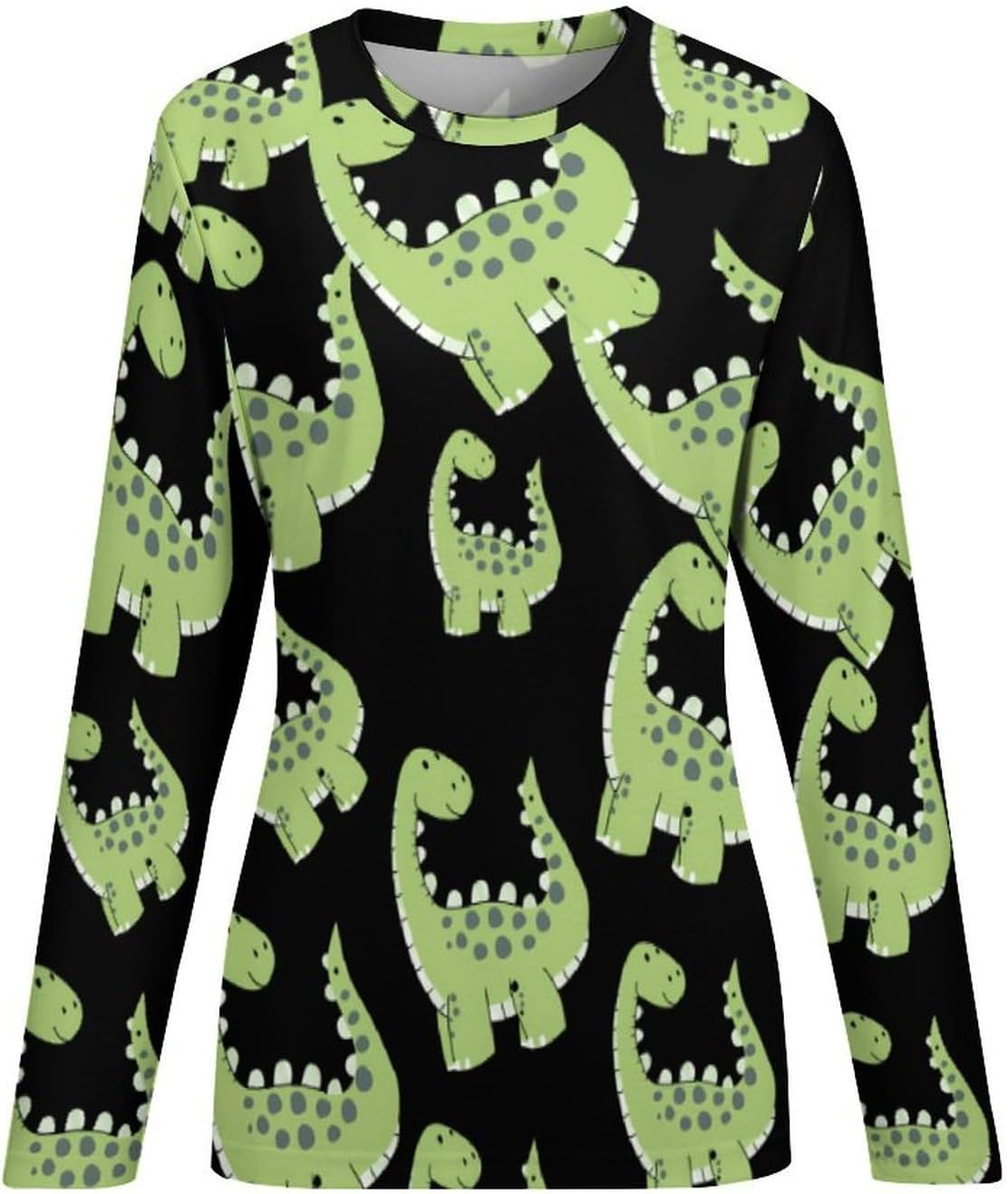 Cute Dinosaur Women's Pajama Top Sleepwear Pajamas Sleep T-Shirt Long Sleeve Shirt Crewneck Tee