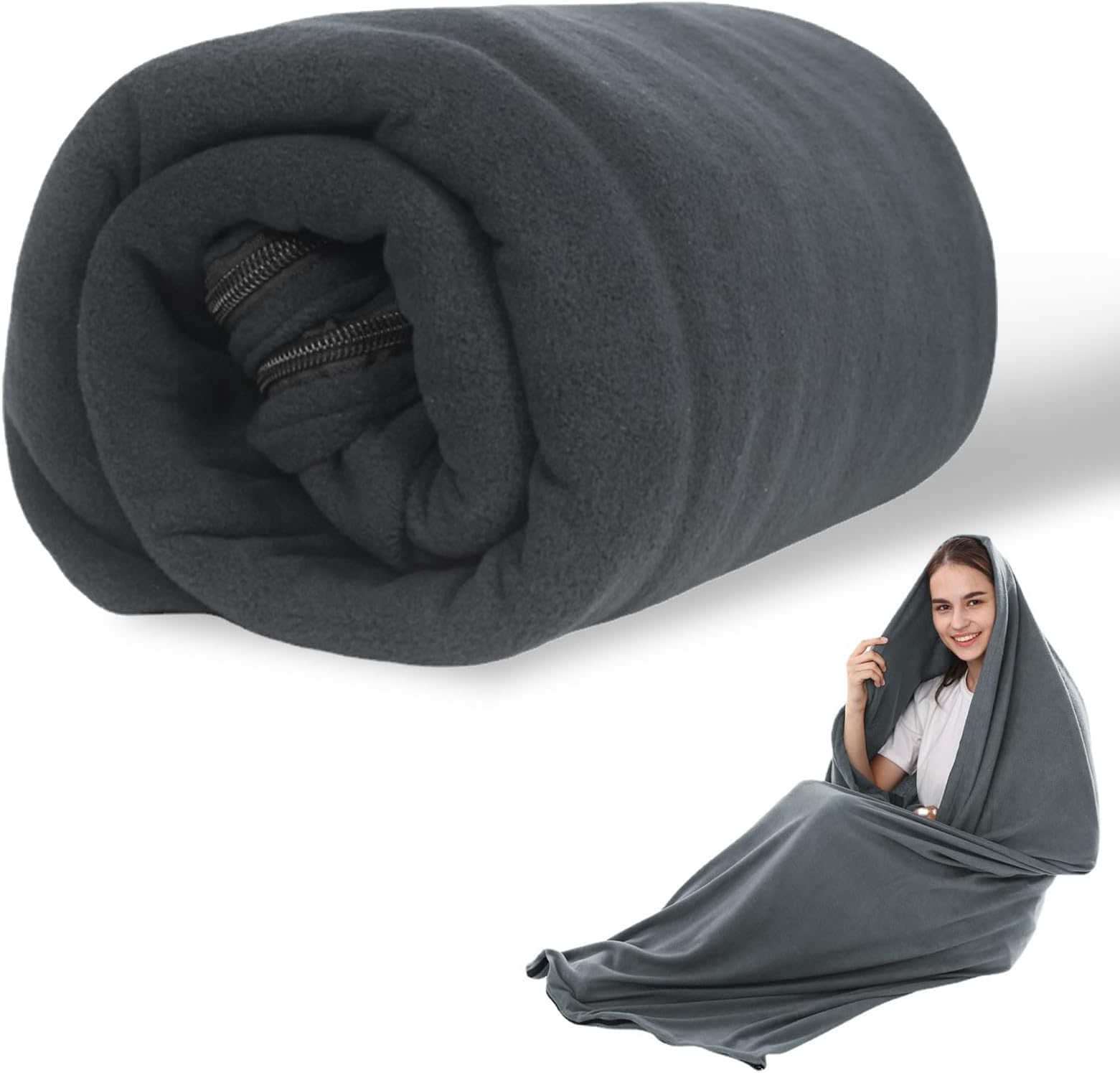 Lightweight Zippered Sleeping Bag Inner Liner for Adult Warm or Cold Weather，Microfiber Sleeping Bag for Camping, Traveling Backpacking,180L x 80Wcm,Versatile,4Seasons