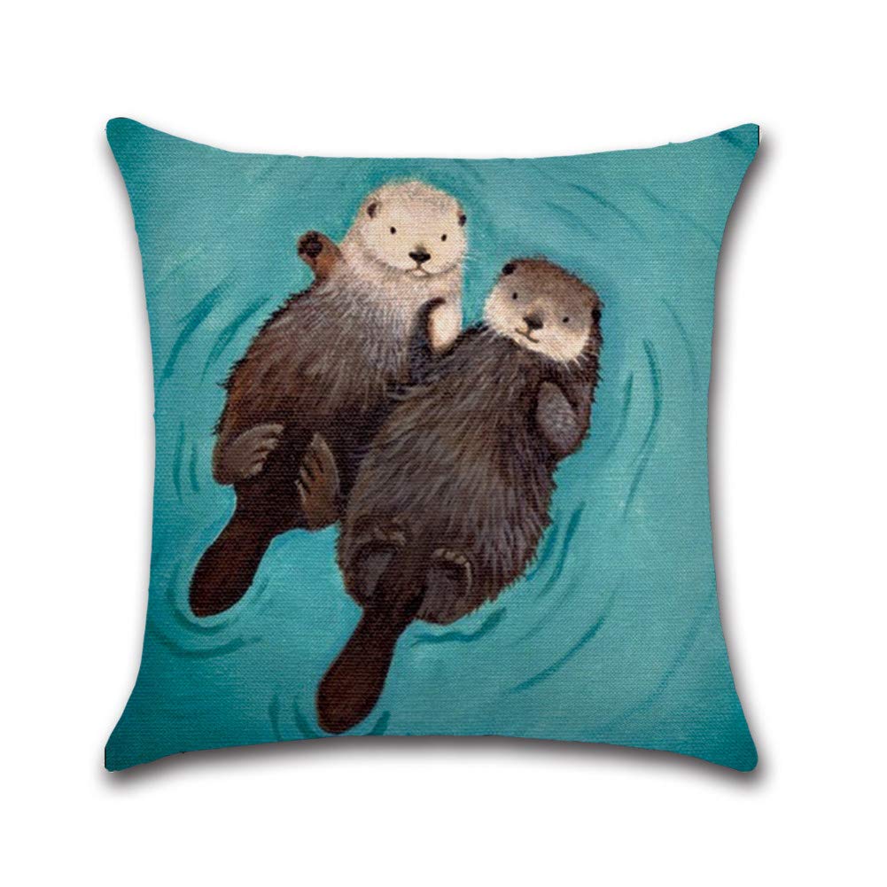 YUANCHENG Romantic Otter Printed Throw Pillow Case Cotton Linen Cute Otter Pillowcase Decorative Pillowcases Cover funda de almohada Pillow case Only