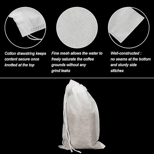 Miniatura 3 de 50 bolsas de café desechables sin ensuciar, bolsas de filtro de café desechables de 4 x 6 pulgadas, bolsas de malla fina con cordón para café