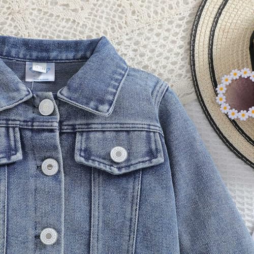 Letter Embroidered Denim Jacket for Toddler Girls Button Down Lapel Long Sleeve Shirts Little Girls Cute Stylish Clothes4