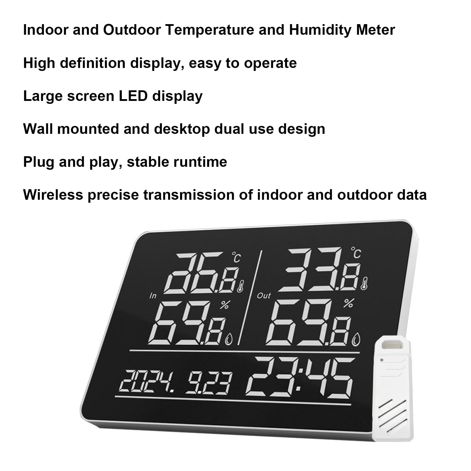 Fafeicy Termometro Wireless per Interni Ed Esterni, Igrometro Digitale con Monitoraggio dell'umidità della Temperatura e Avvisi Portata 500 Piedi Alimentato Tramite USB