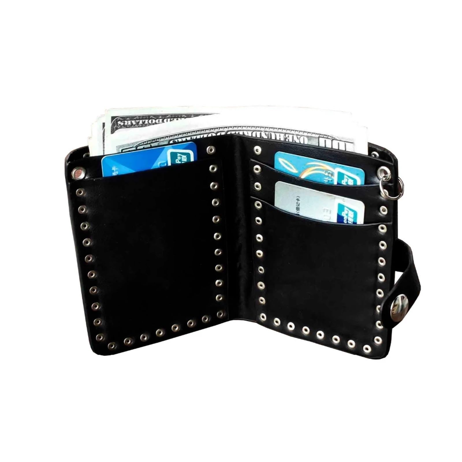 Cartera con Cadena para Hombre Cartera de Cuero Negra Plegable con Cadena for Hombre, Estilo Motero, Punk, gótico