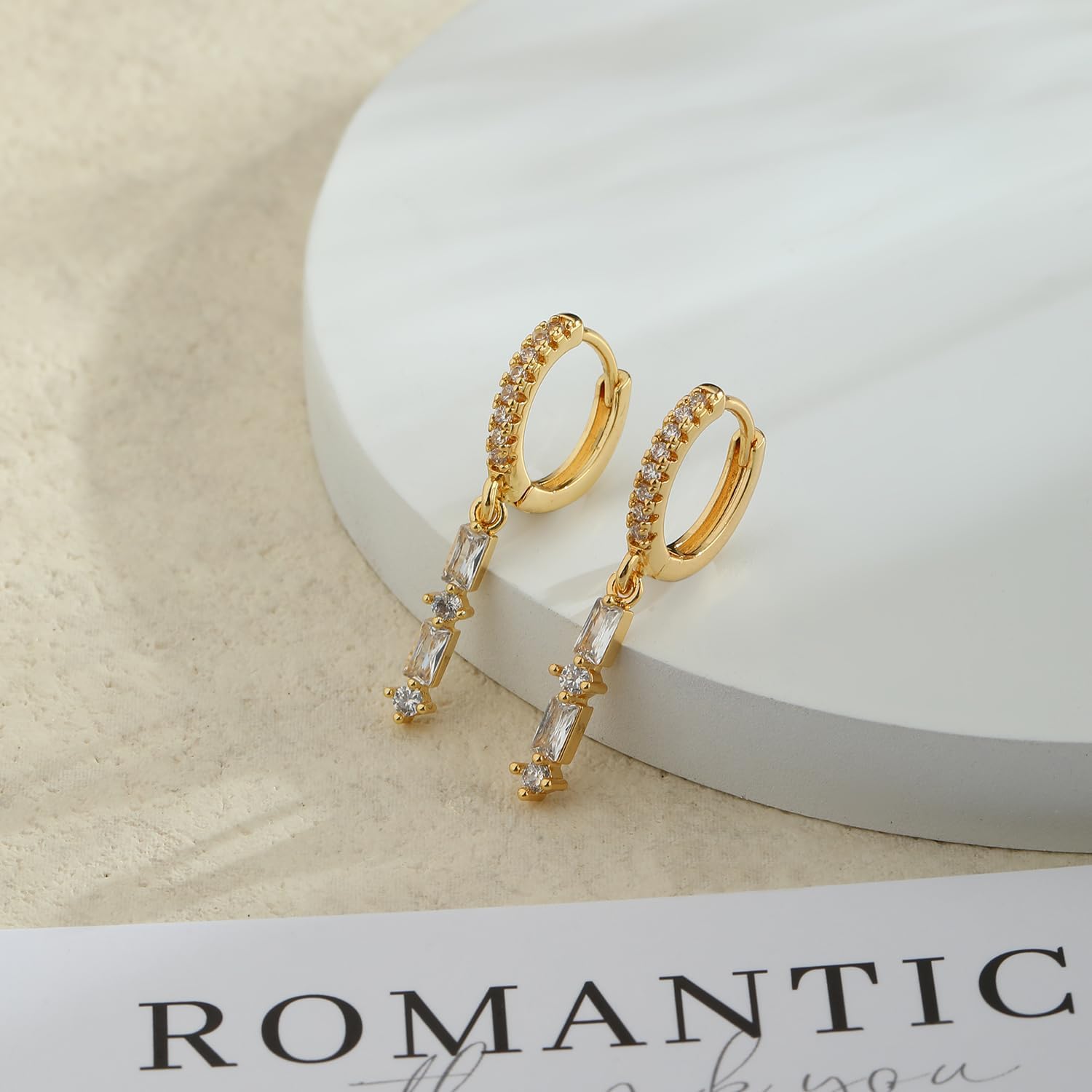 14K Gold Plated Dangle Earrings for Women - Dainty, Trendy, Hypoallergenic CZ Drop Earrings - Simple Long Dangling Jewelry - Image 6