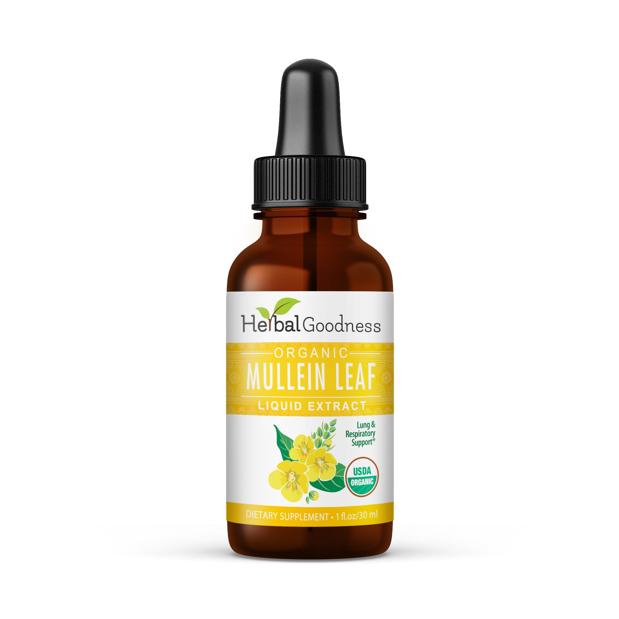Herbal Goodness Mullein Leaf Extract - Mullein Drop for Lungs Detox, Herbal Expectorant and Antioxidants Properties for Respiratory & Digestive Health - Mullein Tincture 1oz