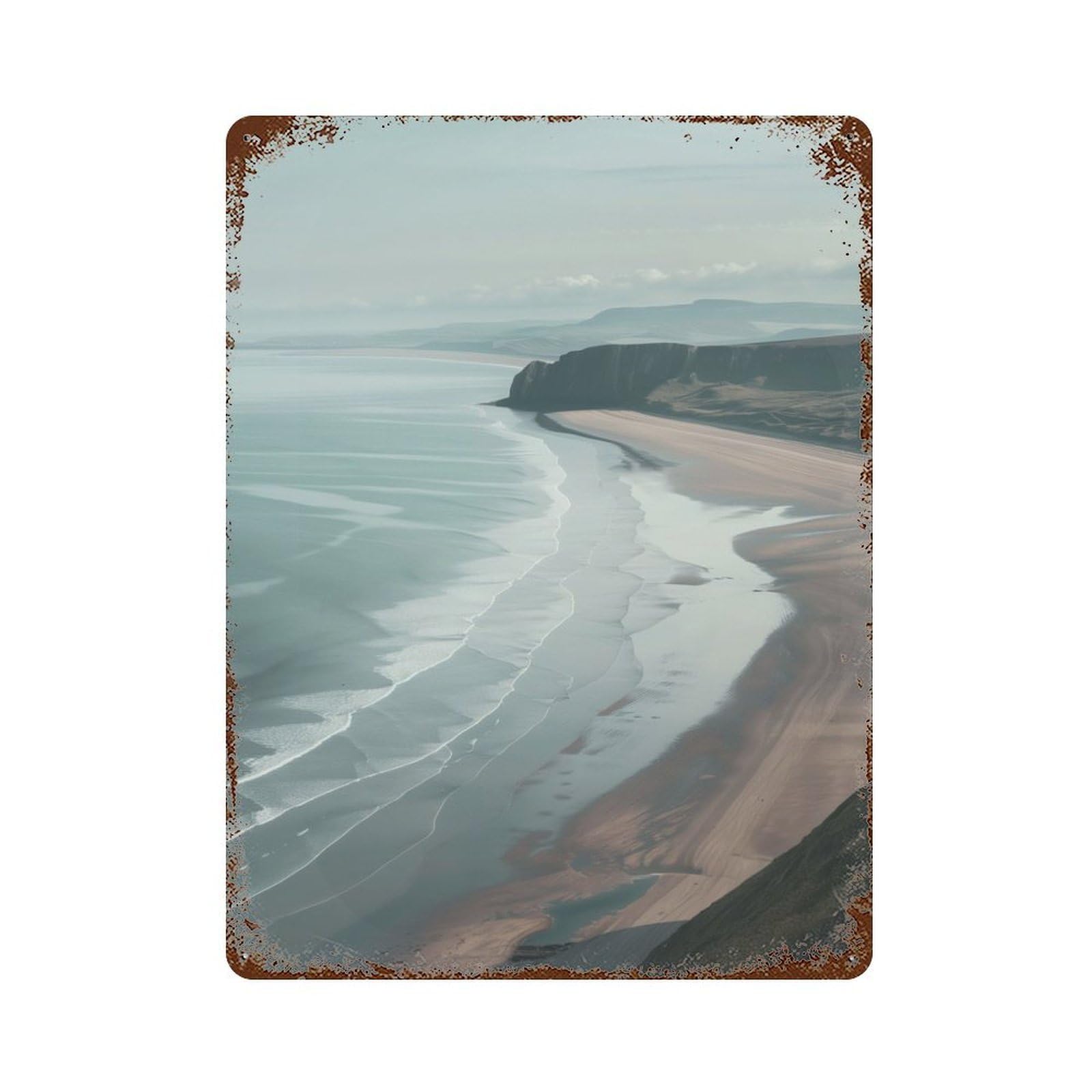 Serene Coastal Expanse Vintage Wall Sign 15.7"x11.8", Rust Effect Metal Decor for Basement, Hobby Room And Garage Decor