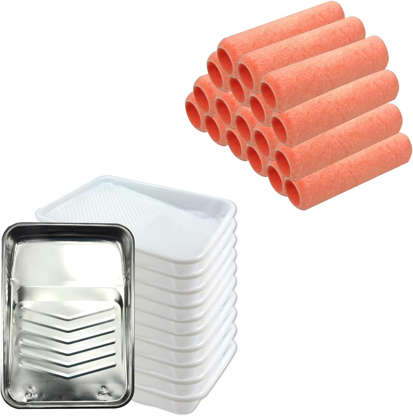 18 Piece Paint Roller Covers 9 inch & KingOrigin 1 Piece 9 inch Metal Paint Tray with 10 Tray Liners